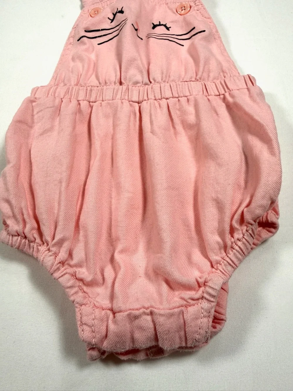 OLD NAVY Kitty Cat Bubble Romper Pink Cat Face Apron‎ Romper Cotton Size 6-12M